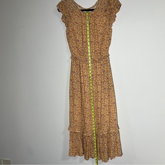 UNIVERSAL THREAD Women Midi Dress Smocking Cap Ruffle Sleeves Mustard Floral XS - Picture 14 of 14